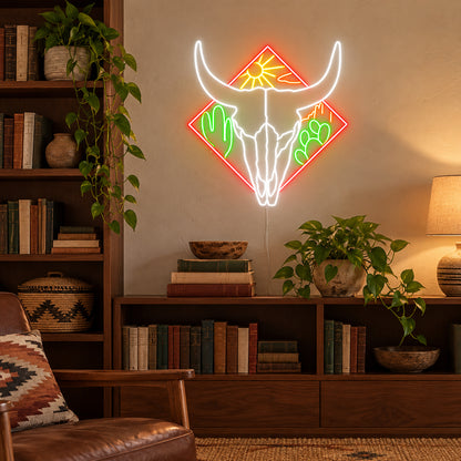 Western Bull Skull Bookshelf LED Neon Sign — original product image 02