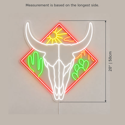 Western Bull Skull Bookshelf LED Neon Sign — original product image 03