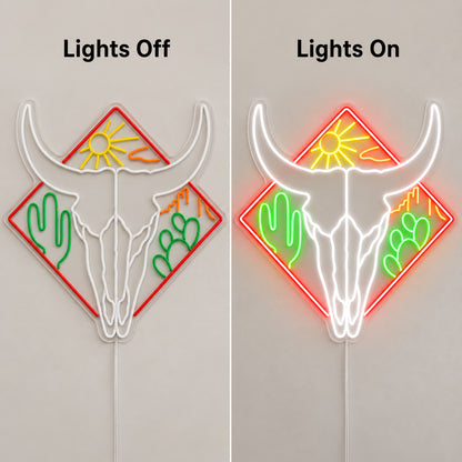 Western Bull Skull Bookshelf LED Neon Sign — original product image 05