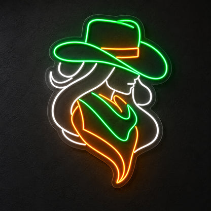 Western Cowgirl Silhouette Table Scene LED Neon Sign — original product image 01