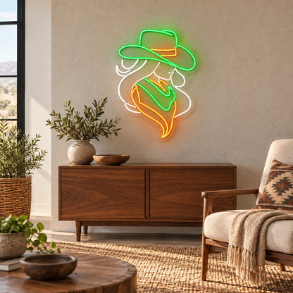 Western Cowgirl Silhouette Table Scene LED Neon Sign — original product image 02