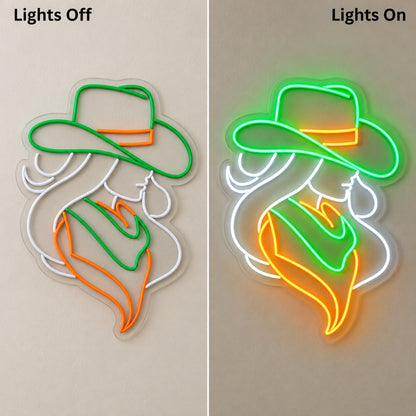 Western Cowgirl Silhouette Table Scene LED Neon Sign — original product image 05