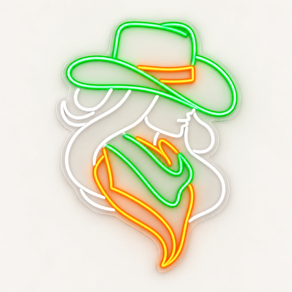 Western Cowgirl Silhouette Table Scene LED Neon Sign — original product image 06