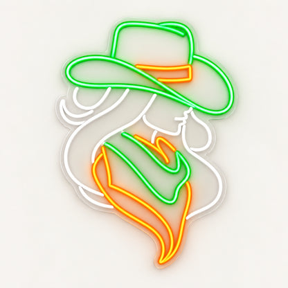 Western Cowgirl Silhouette Table Scene LED Neon Sign — original product image 06
