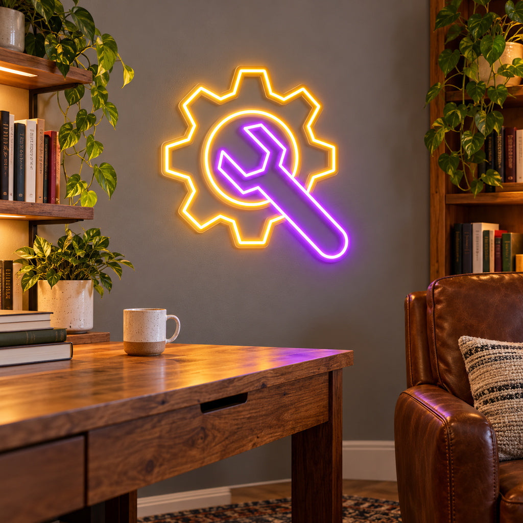 Wrench Cog Wheel LED Neon Sign — original product image 02