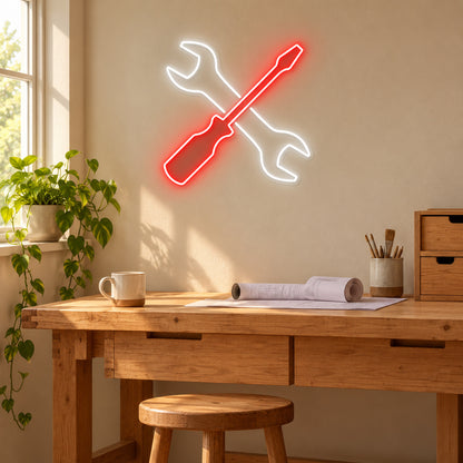 Wrench Screwdriver Dark Wall LED Neon Sign — original product image 02