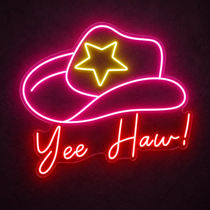 Yee Haw Cowboy Hat Star LED Neon Sign — original product image 01
