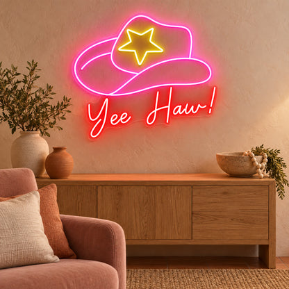 Yee Haw Cowboy Hat Star LED Neon Sign — original product image 02