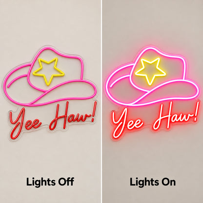 Yee Haw Cowboy Hat Star LED Neon Sign — original product image 05
