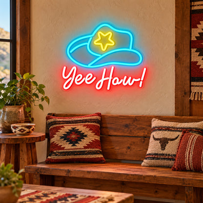 Yee Haw Star Cowboy Hat LED Neon Sign — original product image 02