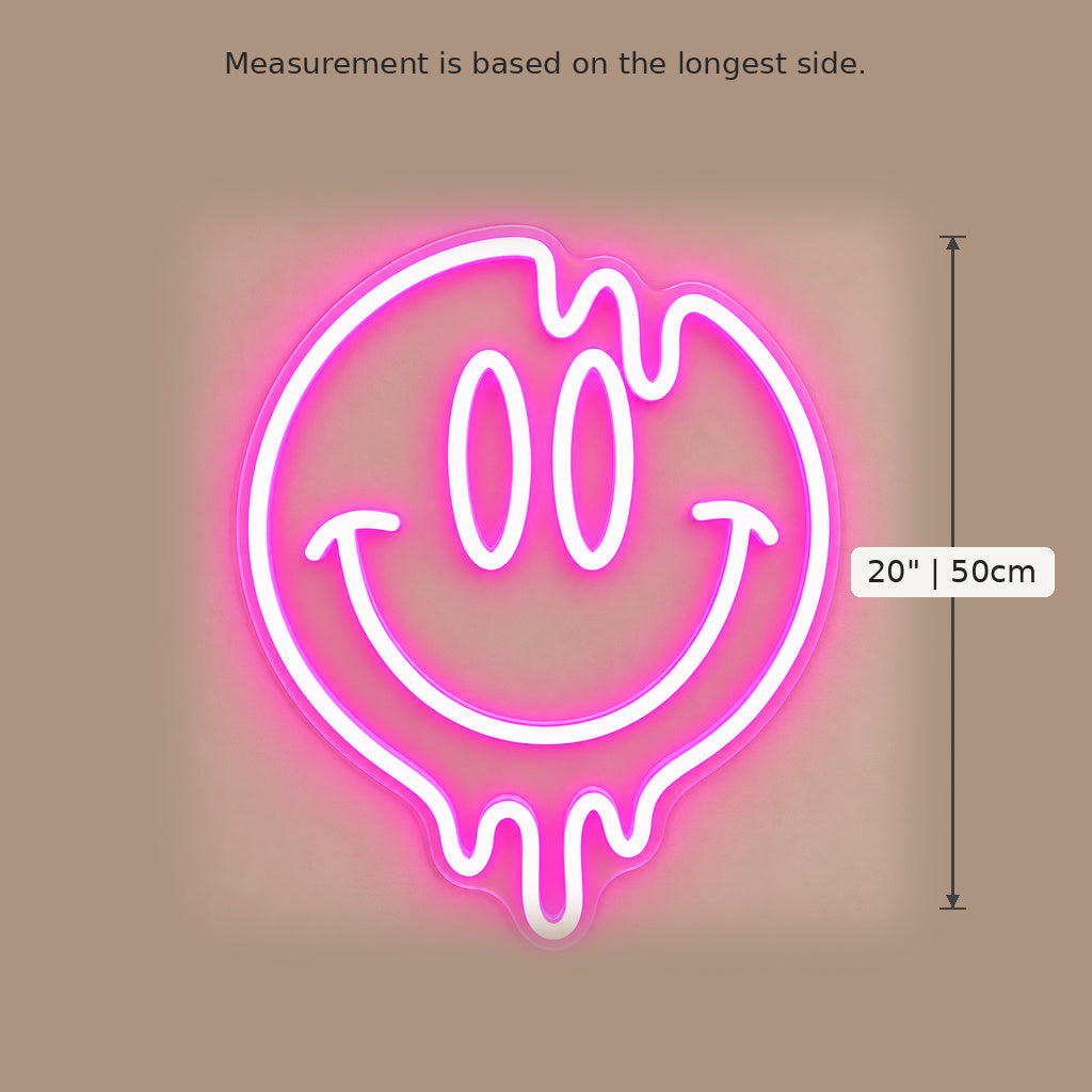 Melting Smiley Face Pink LED Neon Sign size guide