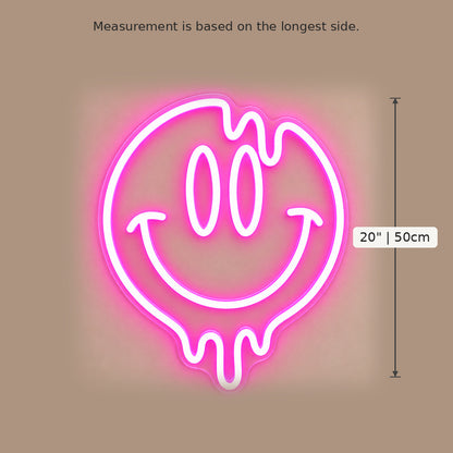 Melting Smiley Face Pink LED Neon Sign size guide