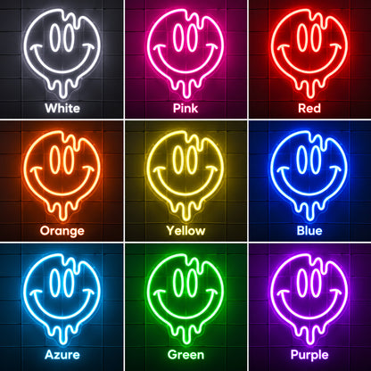 Melting Smiley Face Pink LED Neon Sign color grid