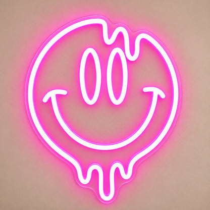 Melting Smiley Face Pink LED Neon Sign solid background