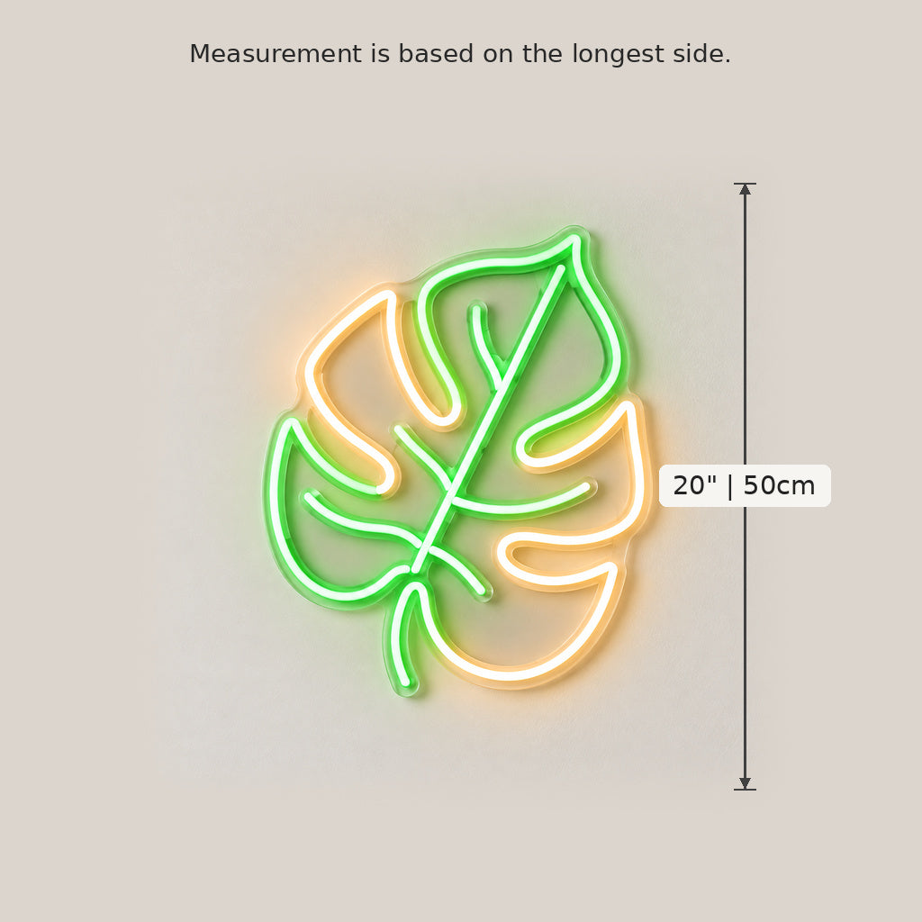 Monstera Leaf Green LED Neon Sign size guide