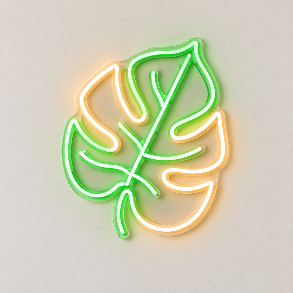 Monstera Leaf Green LED Neon Sign solid background