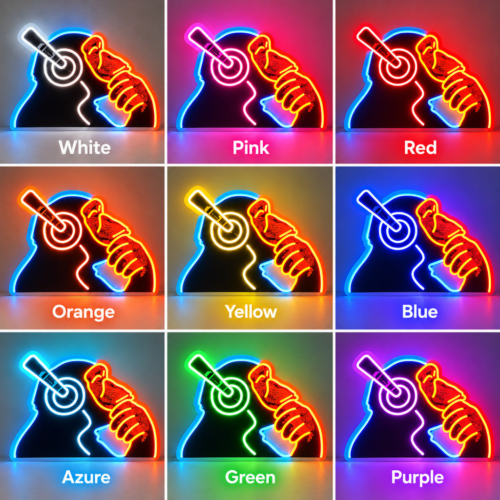 Music Chimpanzee Headphones LED Neon Sign color grid