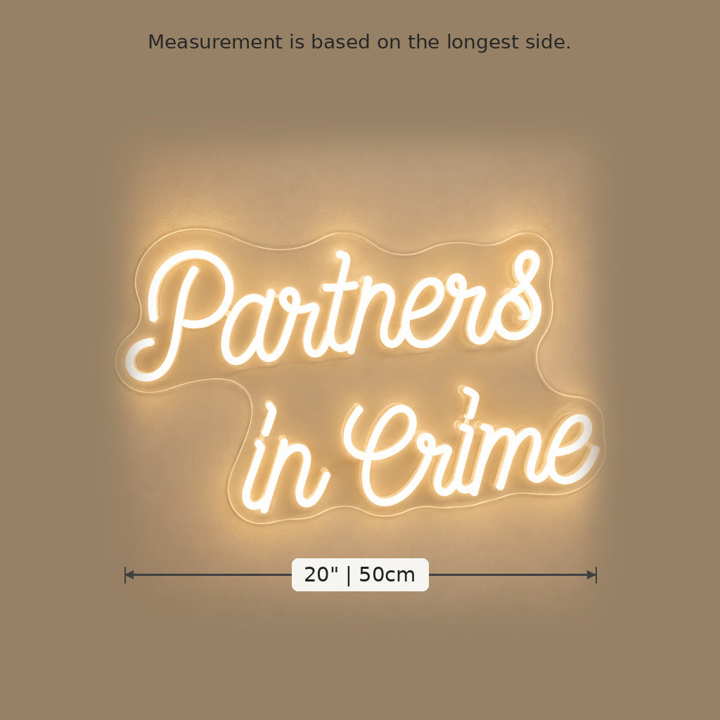 Partners In Crime LED Neon Sign size guide