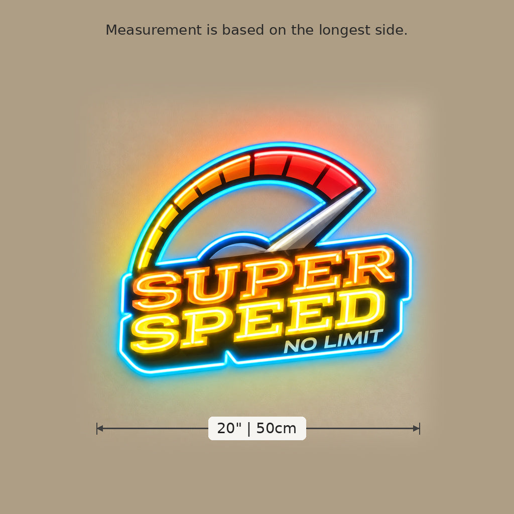 Super Speed No Limit LED Neon Sign size guide