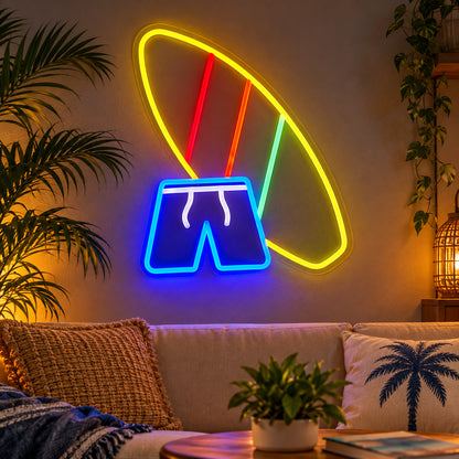 Surfboard And Shorts LED Neon Sign lifestyle scene