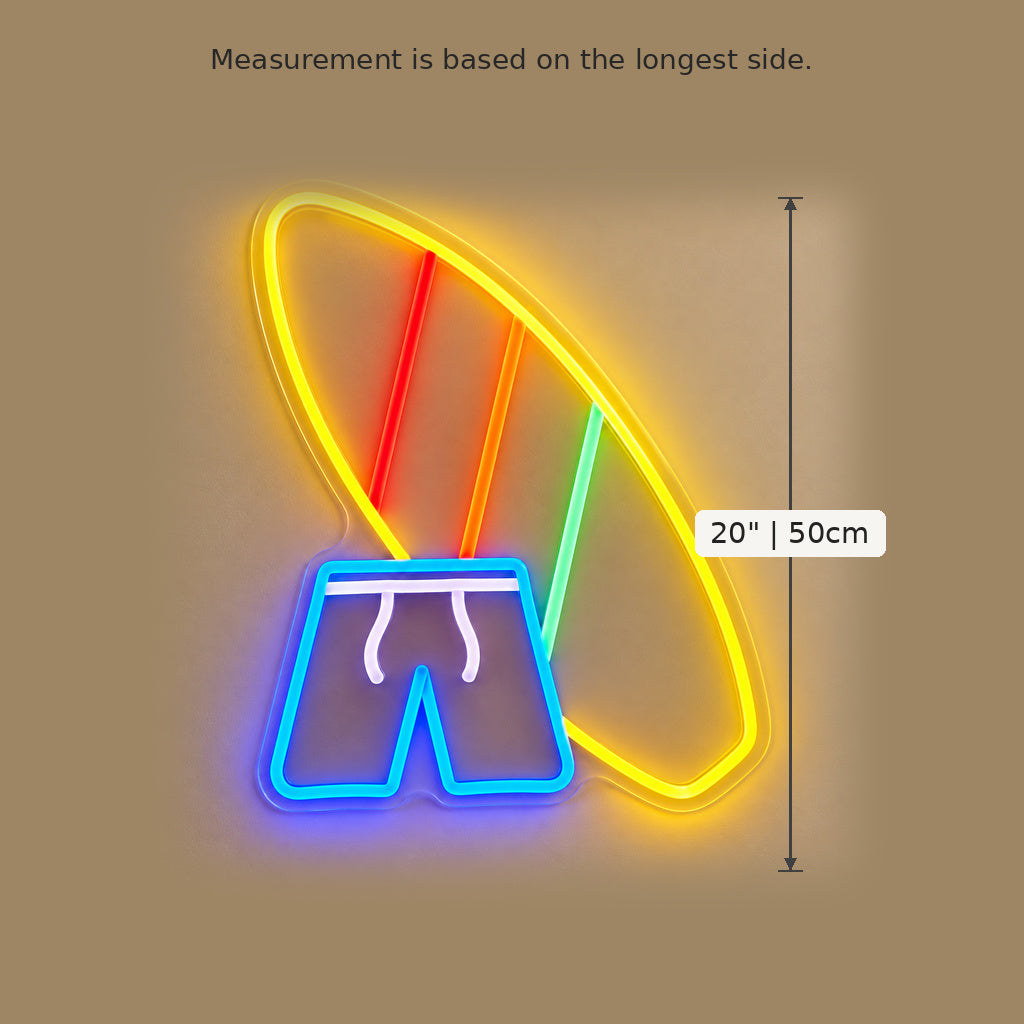 Surfboard And Shorts LED Neon Sign size guide