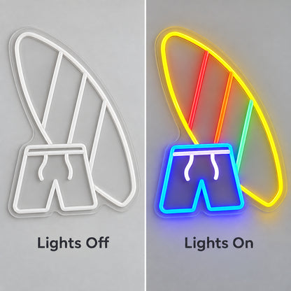 Surfboard And Shorts LED Neon Sign lights off/on