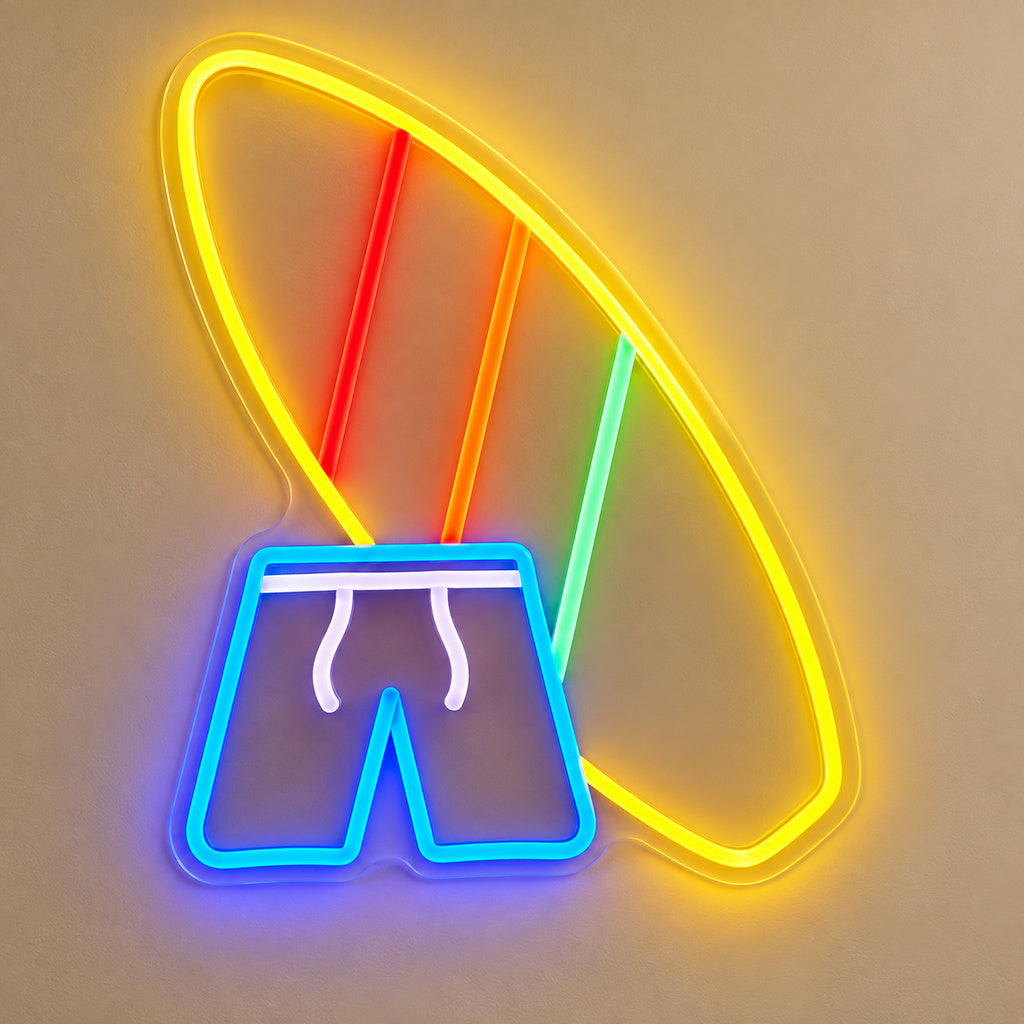 Surfboard And Shorts LED Neon Sign solid background