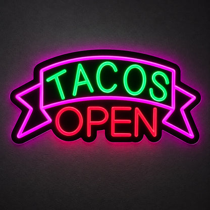 Tacos Open Green Pink LED Neon Sign main product image