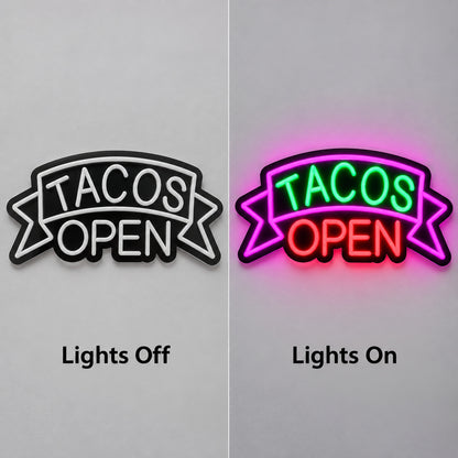Tacos Open Green Pink LED Neon Sign lights off/on