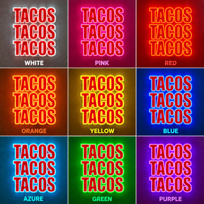 Tacos Tacos Tacos LED Neon Sign color grid