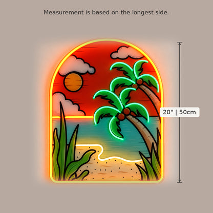 Tropical Beach Sunset LED Neon Sign size guide