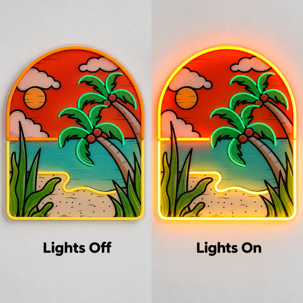 Tropical Beach Sunset LED Neon Sign lights off/on