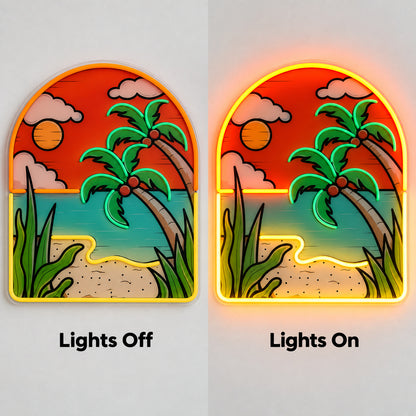 Tropical Beach Sunset LED Neon Sign lights off/on
