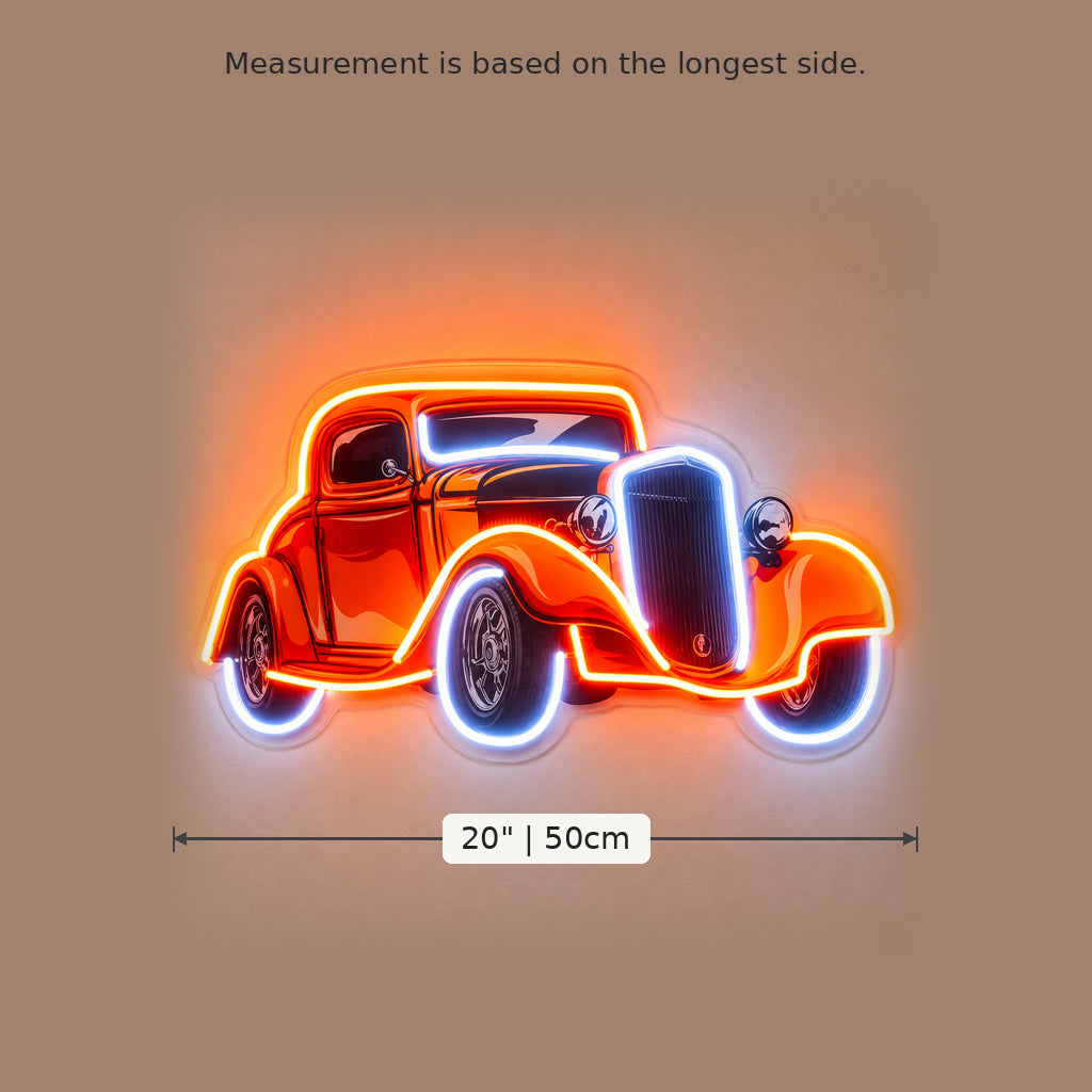 Vintage Orange Car LED Neon Sign size guide