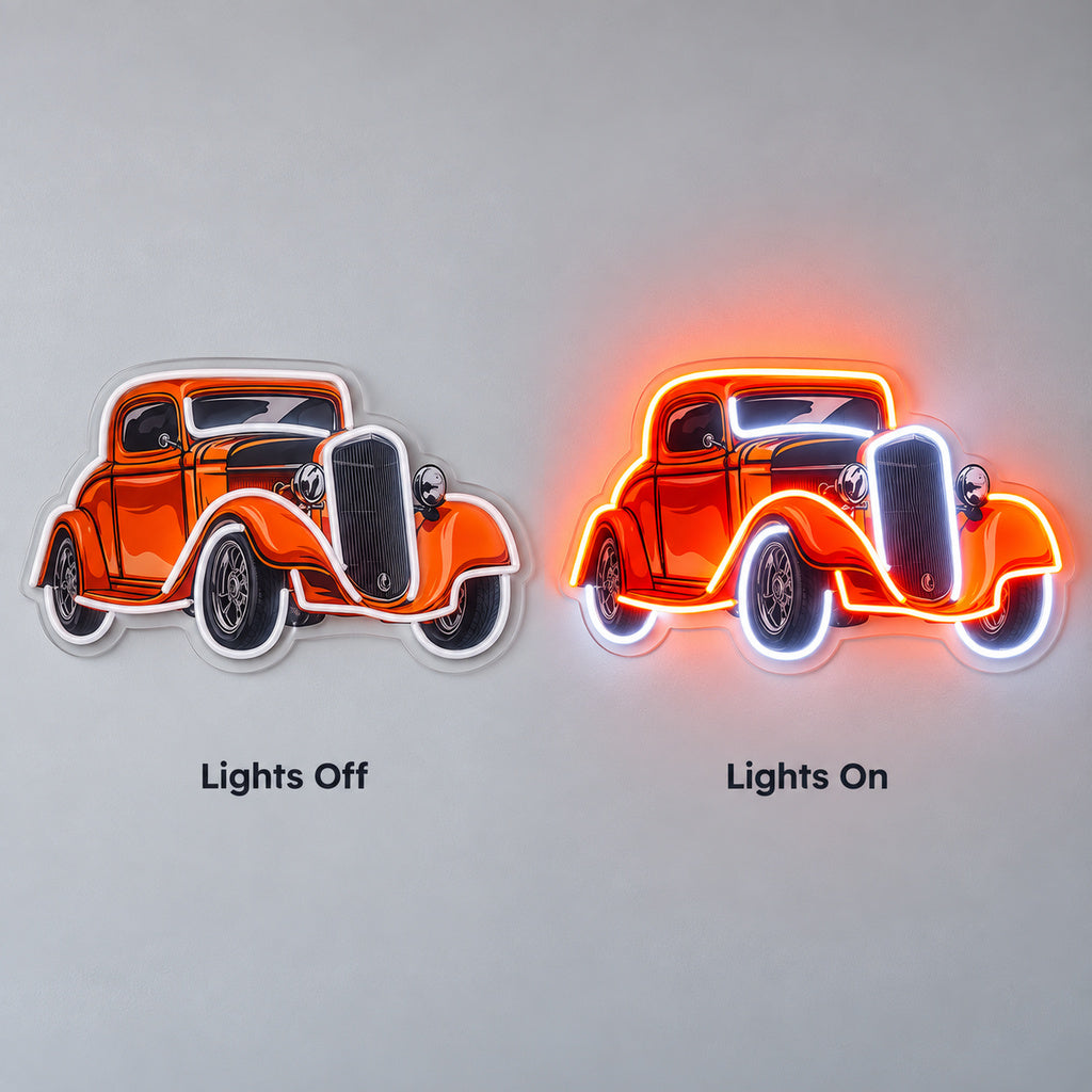 Vintage Orange Car LED Neon Sign lights off/on