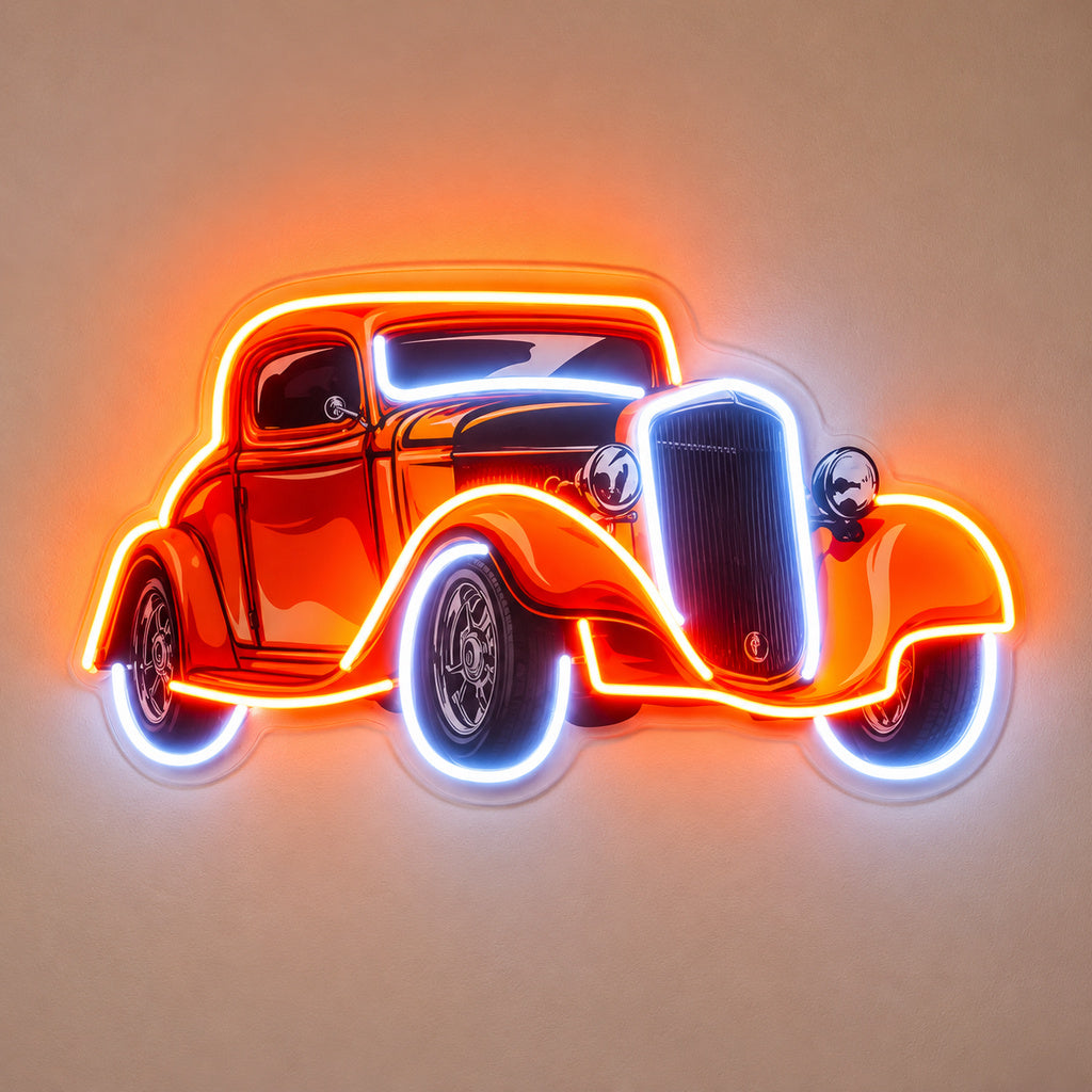 Vintage Orange Car LED Neon Sign solid background