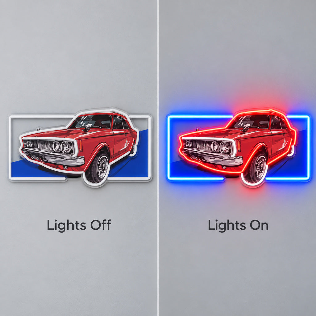 Vintage Red Muscle Car LED Neon Sign lights off/on