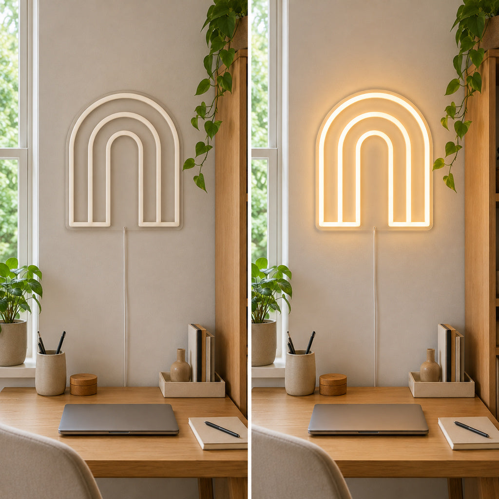 Warm White Triple Arch LED Neon Sign lights off/on