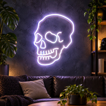 White Skull Outline LED Neon Sign lifestyle scene