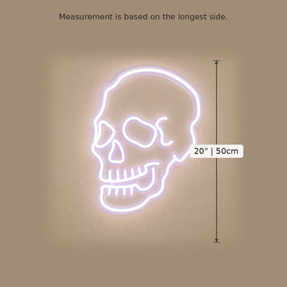 White Skull Outline LED Neon Sign size guide