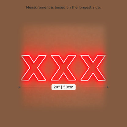 XXX Red LED Neon Sign size guide