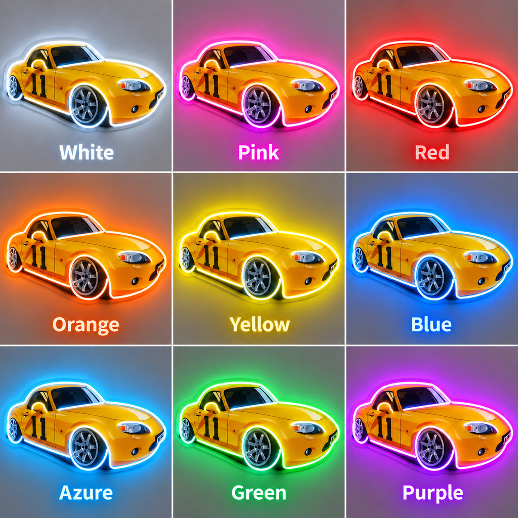 Yellow Race Car Number 11 LED Neon Sign color grid