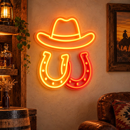 Cowboy Hat Horseshoes LED Neon Sign Garage Neon Sign image 01