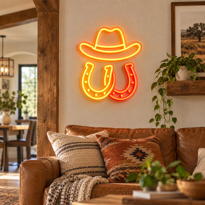 Cowboy Hat Horseshoes LED Neon Sign Garage Neon Sign image 03
