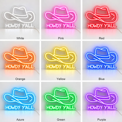 Howdy Yall Cowboy Hat LED Neon Sign image 04