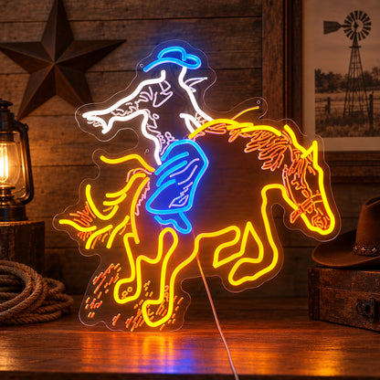 Leaning Cowboy Bucking Horse LED Neon Sign image 01