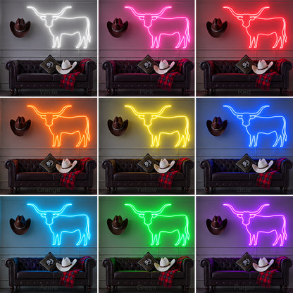 Longhorn Cattle Couch Cowboy Hat LED Neon Sign image 04