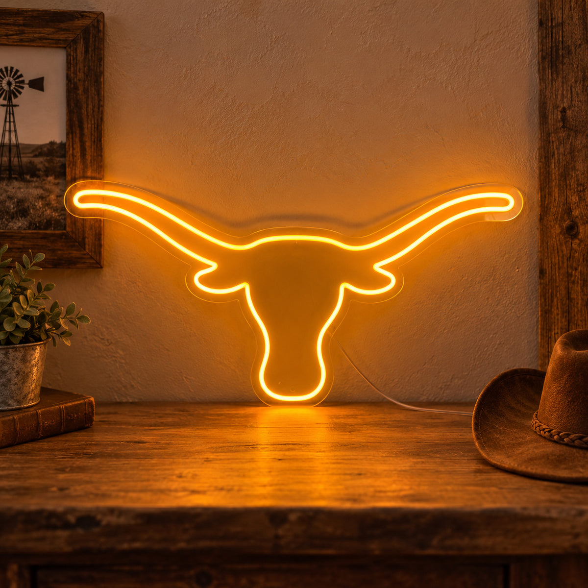 Longhorn Head Outline LED Neon Sign image 01