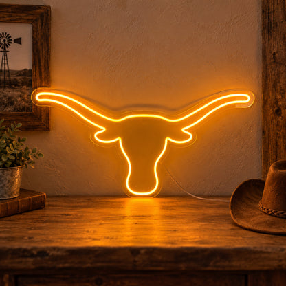 Longhorn Head Outline LED Neon Sign image 01