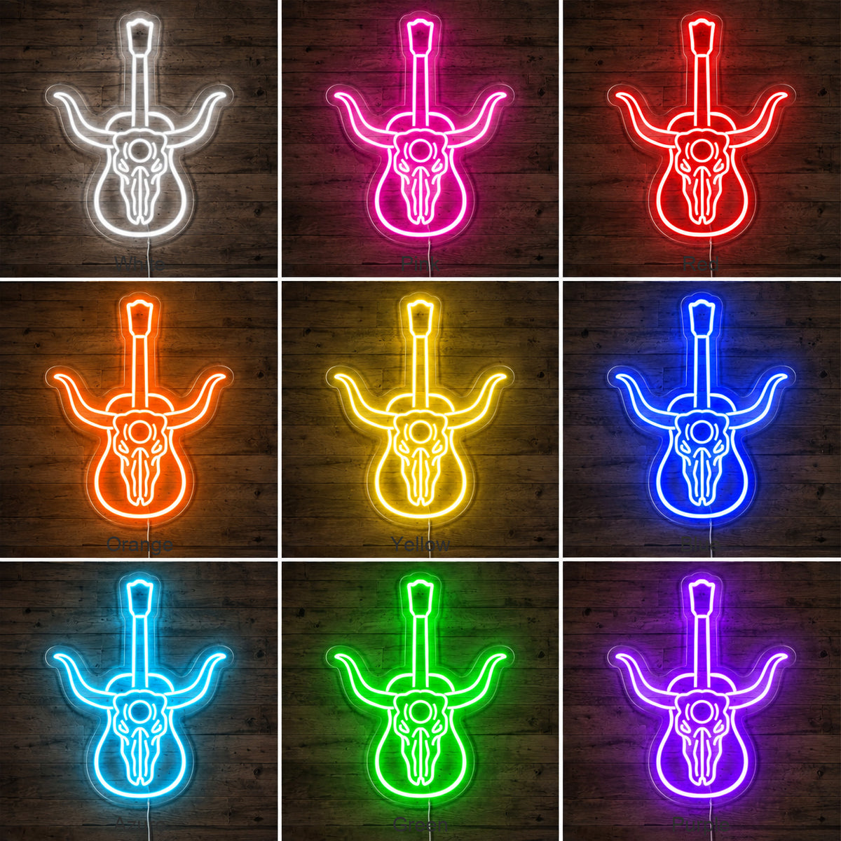 Longhorn Skull Acoustic Guitar LED Neon Sign image 04